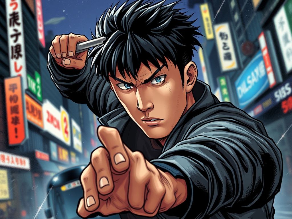 Korean action hero in dark city manga cover