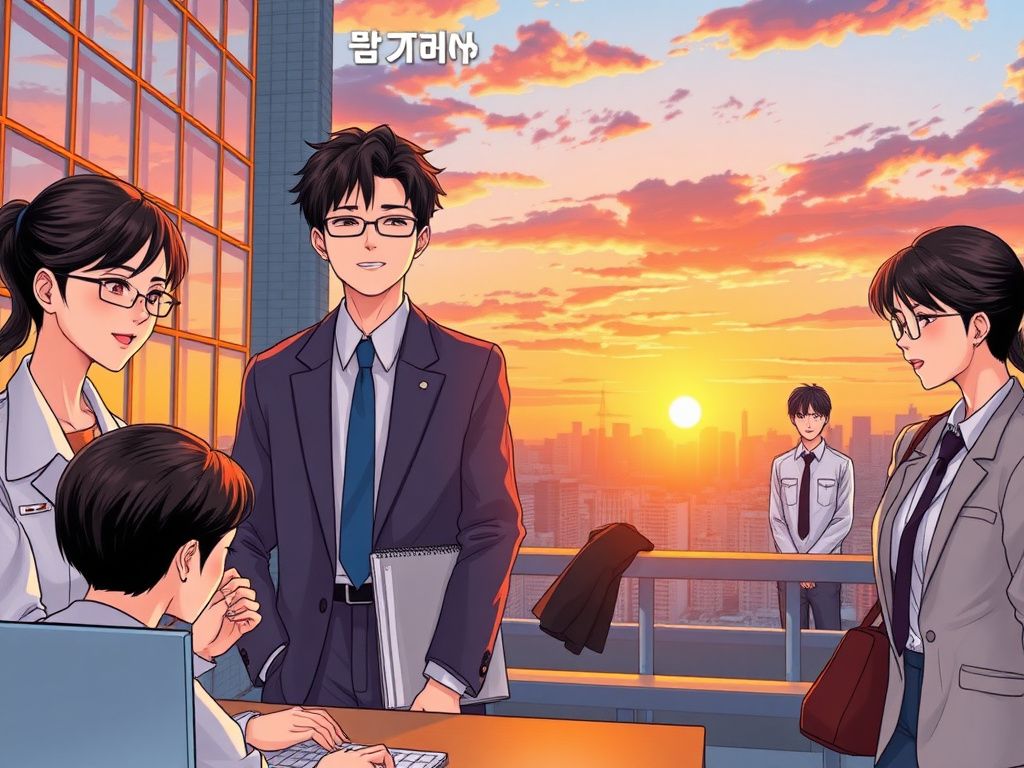 Korean office workers at sunset manga cover