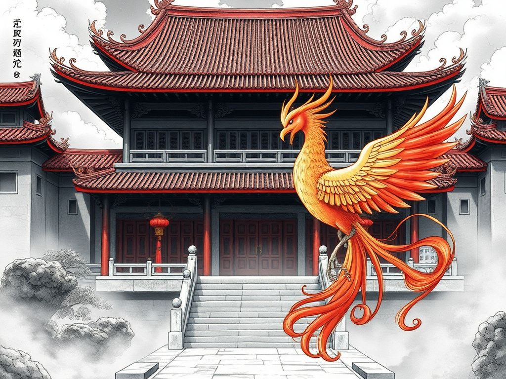 Ancient Chinese palace with phoenix spirit manga cover