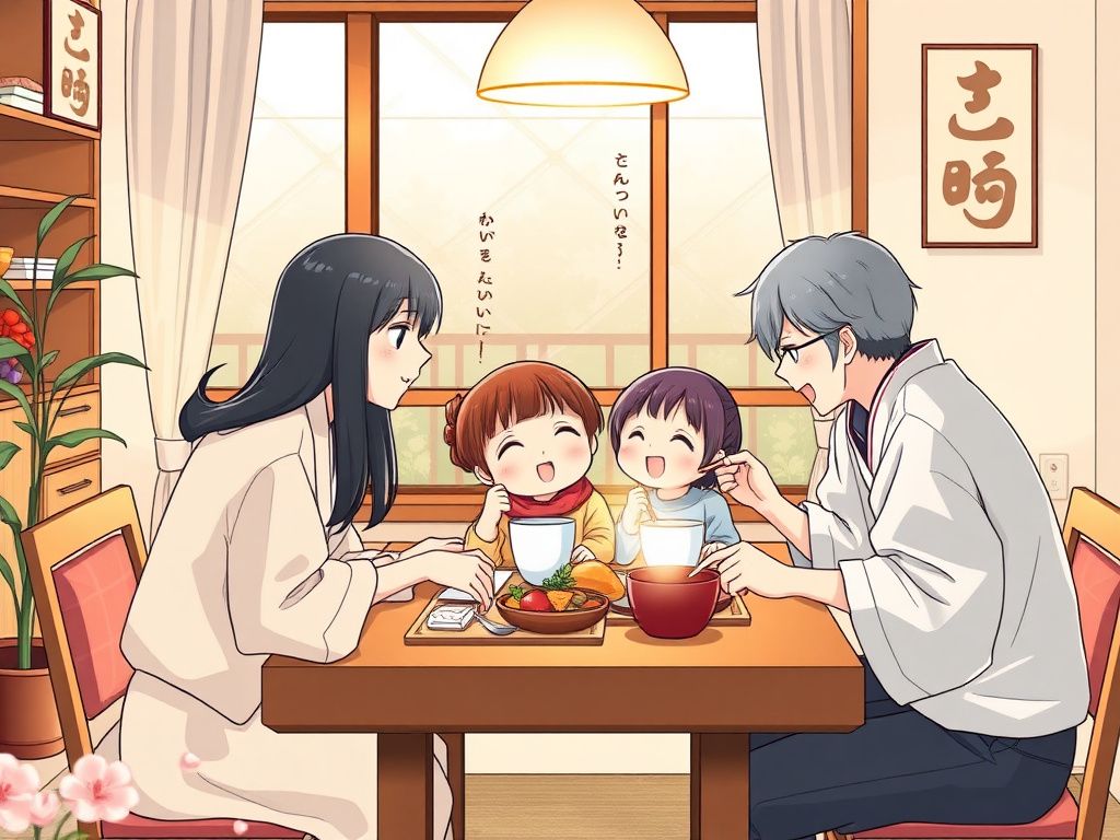 Japanese family sharing meal in warm home manga cover